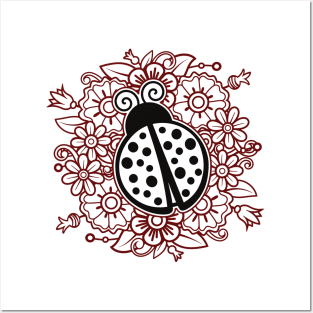 The Ladybug with Flowers Mandala Posters and Art